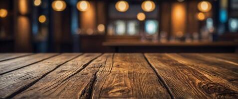 Empty wooden table background for product presentation. photo