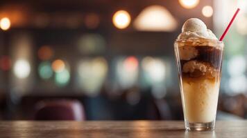 Vintage Diner Style Ice Cream Float with Cola and Vanilla Topping. photo