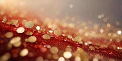 Design a vivid red gradient background with layers of golden confetti. photo