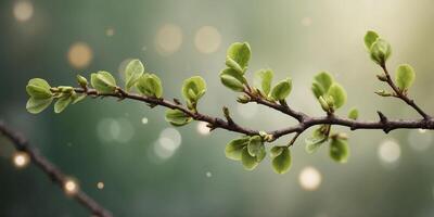 Twig frame with green buds in raster format. photo