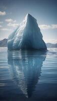 iceberg concept with an iceberg floating in the ocean with half above and below water and other part under surface as symbol of hidden danger or future business financial threat. photo