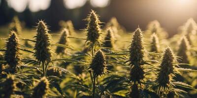Cannabis growing under the summer sun in a farm field. photo