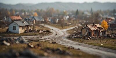 Devastating aftermath of a natural disaster in a small rural town. photo