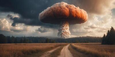 A Large Mushroom Cloud Rising Through a Cloudy Sky. photo