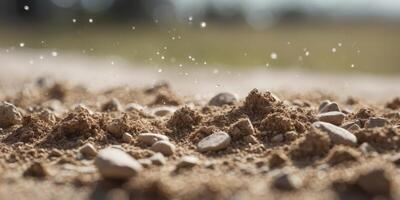 A large amount of dirt and debris is blown onto a white surface. photo