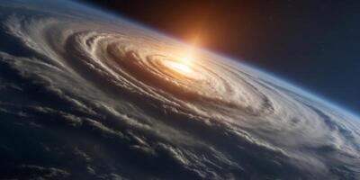 A large hurricane was seen over in the atmosphere from space. photo
