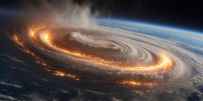 A large hurricane was seen over in the atmosphere from space. photo