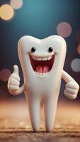a healthy and happy tooth with two thumbs up and smiling. photo