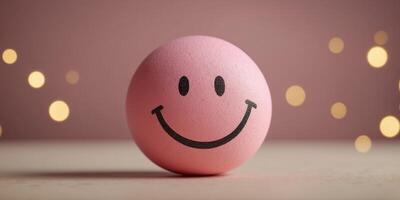 Simple and Cheerful Smiley Face on a Pink Background Expressing Warmth Positivity and a Friendly Attitude in a Minimalist and Modern Design. photo
