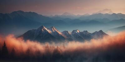 A mountain range with peaks that appear to be made of solidified smoke. photo