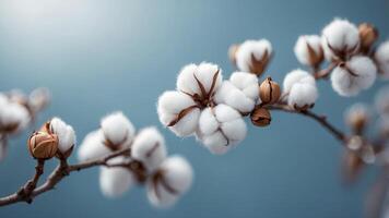 Cotton Branches on Light Blue Background. photo