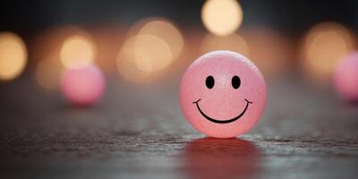 Simple Pink Smiley Ball with a Soft Glow Representing Gentleness Calm and the Warmth of Positive Emotions in a Minimalist and Peaceful Design. photo
