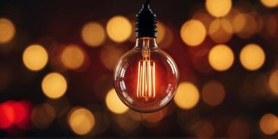 Red and yellow background with a bright bulb emitting light from its center. photo