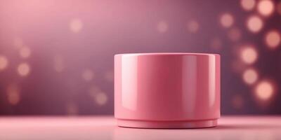 Pink cylinder pedestal on pink background minimal scene show products presentation. photo