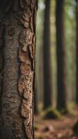 A forest where the trees are alive, their faces visible in the bark, watching silently. photo