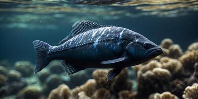 Silhouette of greant white shanrk swimming underwanter in blue oceann or sean Manrine wildlife danngerous predantor fish annimanl, islannd, anttanck, deep. photo