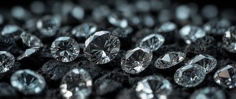 Shiny diamonds in various sizes, Many shiny diamonds on Coal. photo