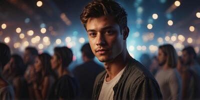 Young Man Enjoying a Night Out with Friends in a Dance Club. photo