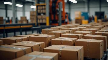 packages being sorted by advanced driven machinery, the labels clearly visible and the machinery operating in a smooth, efficient manner. photo