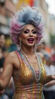 drag queen celebrating at the pride parade. photo