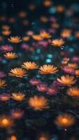 A floating garden filled with flowers that glow in the dark and hum with music. photo