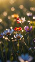 A meadow where the flowers are made of glass, reflecting the light of the stars. photo