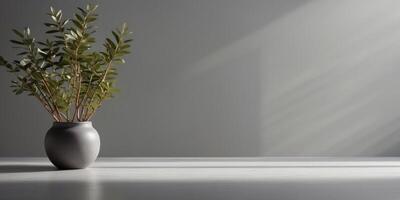 Blinds shadow on gray background space for product presentation. photo