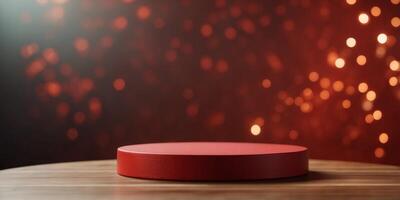 Empty round podium with red background and. photo