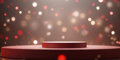 Empty round podium with red background and. photo