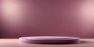 Empty purple round podium stage for product presentation on a bright pink background. photo