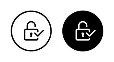 Unlock padlock with tick icon on black circle. Open access sign symbol vector