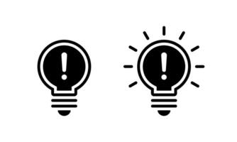 Exclamation mark on light bulb icon in generic style. Warning lamp sign symbol vector