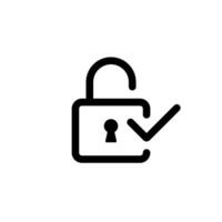 Unlock with check mark icon isolated on white background. Open access sign symbol vector