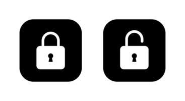 Lock and unlock icon on black square. Padlock concept vector