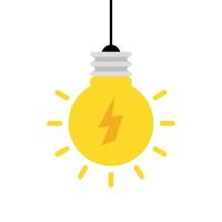 Hanging light bulb with lightning icon. Lamp with flash concept vector