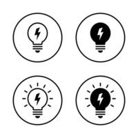 Lightning bulb icon set on circle line. Lamp with flash concept vector