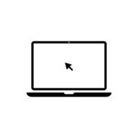 Click cursor on laptop computer screen icon. Arrow pointer on notebook display concept vector