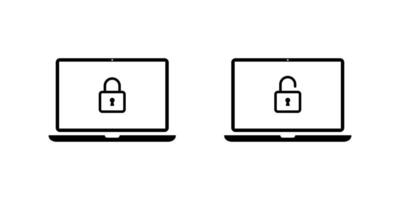 Lock and unlock icon on laptop computer screen. Padlock security on notebook display concept vector