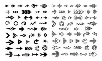 Set black arrows icon. Arrow icon with outline and glyph style. Set of big black arrows. Cursor, Click. Arrow icon pack vector