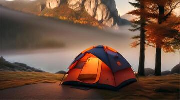 A tent is set up in the middle of a forest video