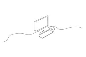 Simple computer line art in doodle style. vector