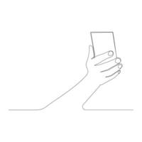 Continuous single-line art drawing of hands holding phone. vector