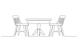 Continuous single-line art drawing of dining table and chair. vector