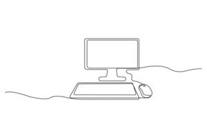 Simple computer line art in doodle style vector