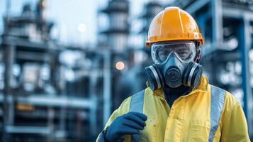 Industrial Worker in Safety Gear at Chemical Plant photo
