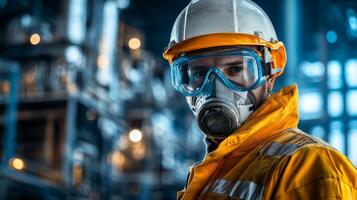 Industrial Worker in Safety Gear and Hard Hat photo