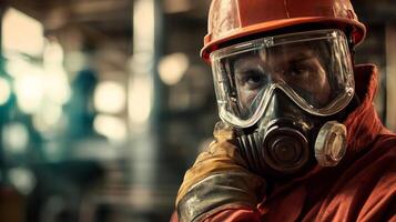 Industrial Worker in Protective Gear and Hard Hat photo