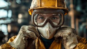 Industrial Worker Wearing Safety Gear and Gloves photo