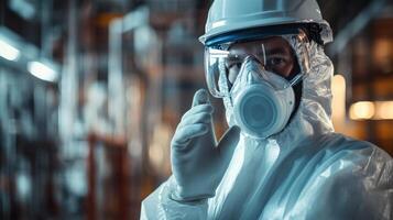 Industrial Worker in Protective Suit and Mask photo