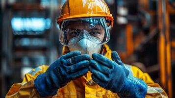 Industrial Worker in Safety Gear and Gloves photo